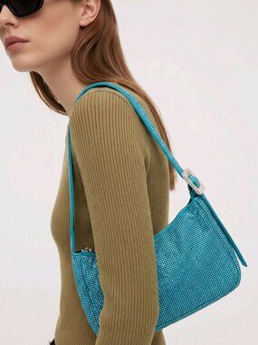 Poster Grl ✦ Aqua Rhinestone Shoulder Bag ✦ Adjustable Belt Strap Sparkling NWT